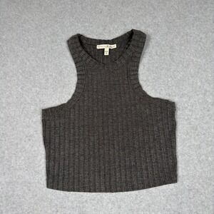 Express One Eleven Womens S Gray Ribbed High Neck Racerback Crop Tank Top